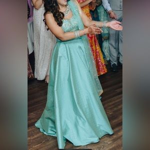 pale turquoise mirror work/ beaded lehenga